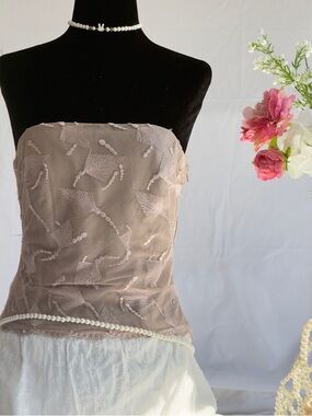 Vintage Strapless Nude Lace Embroidered Bustier Corset Top